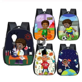 

Cartoon Africa American Boys Print Children School Bags Brown Afro Science Boys Kindergarten Backpack Small Toddler Bag Bookbag