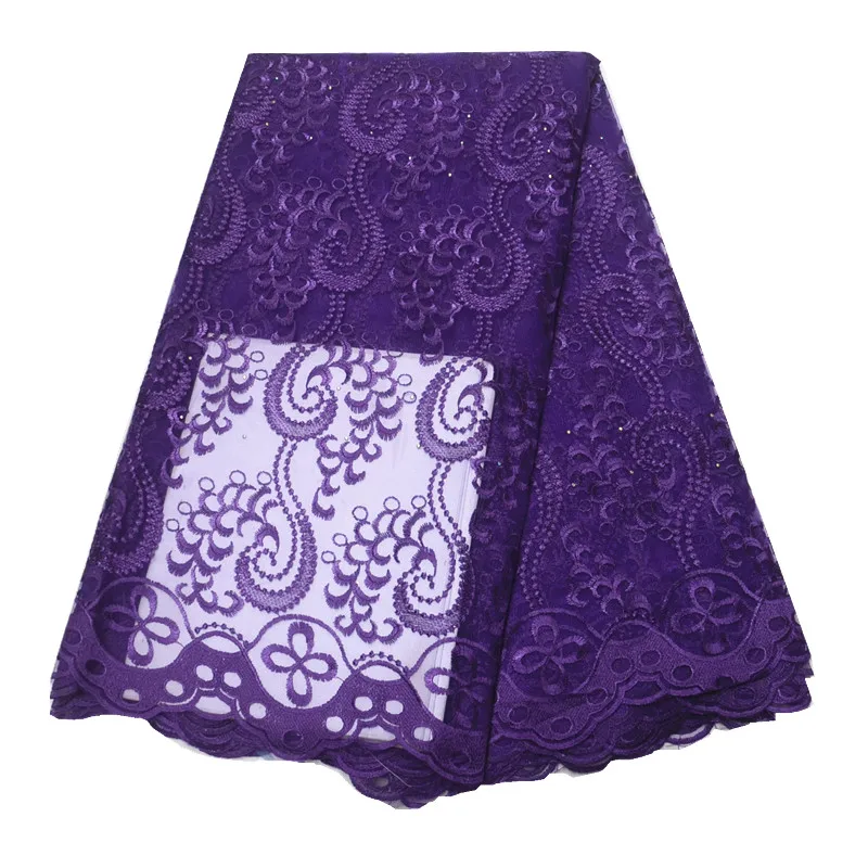 

latest purple french lace nigerian lace fabrics with stones tulle net tissue african fabric high quality lace fabric