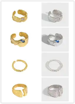 

INS Authentic S925 Sterling Silver FINE Jewelry White/ Gold Irregular concave-convex Foil ring cz adjust TLJ1414