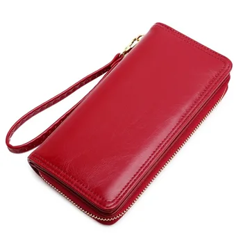 

Oil Wax Leather Wallet Oil Leather Mobile Phone Bag Women's Clutch Card Bag Holder Porte Monnaie Femme Billetera Mujer Fahsion