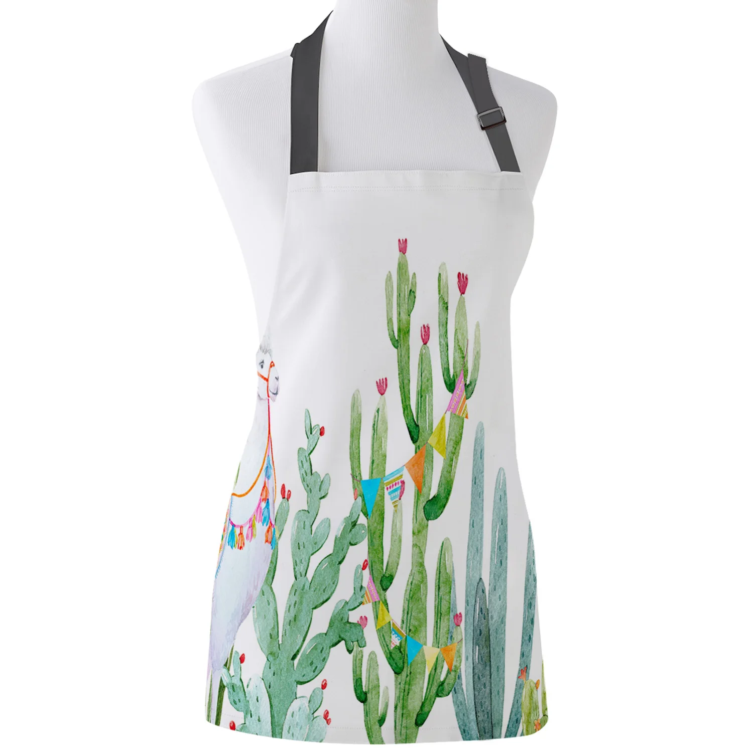 Tophome Kitchen Apron Alpaca Cactus Art Watercolor Cartoon Adjustable Canvas Aprons for Men Women Kids Home Cleaning Tools