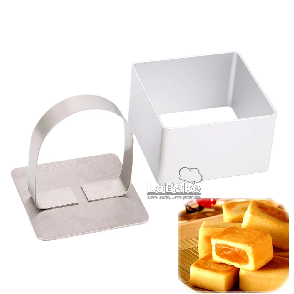 

5 sets/lot square cube shape aluminium pineapple cake molds cookie cutter with press stamp fondant cake accessories DIY baking