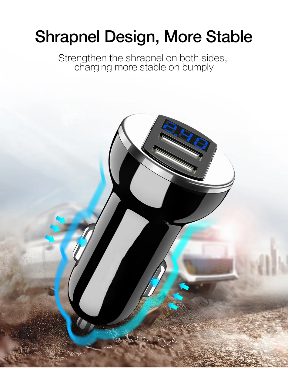 Двойной зарядное устройство USB с светодиодный дисплеем универсальный телефон автомобильное зарядное устройство для Xiaomi samsung S8 S9 S10 iPhone X 8 7 11 Plus планшет