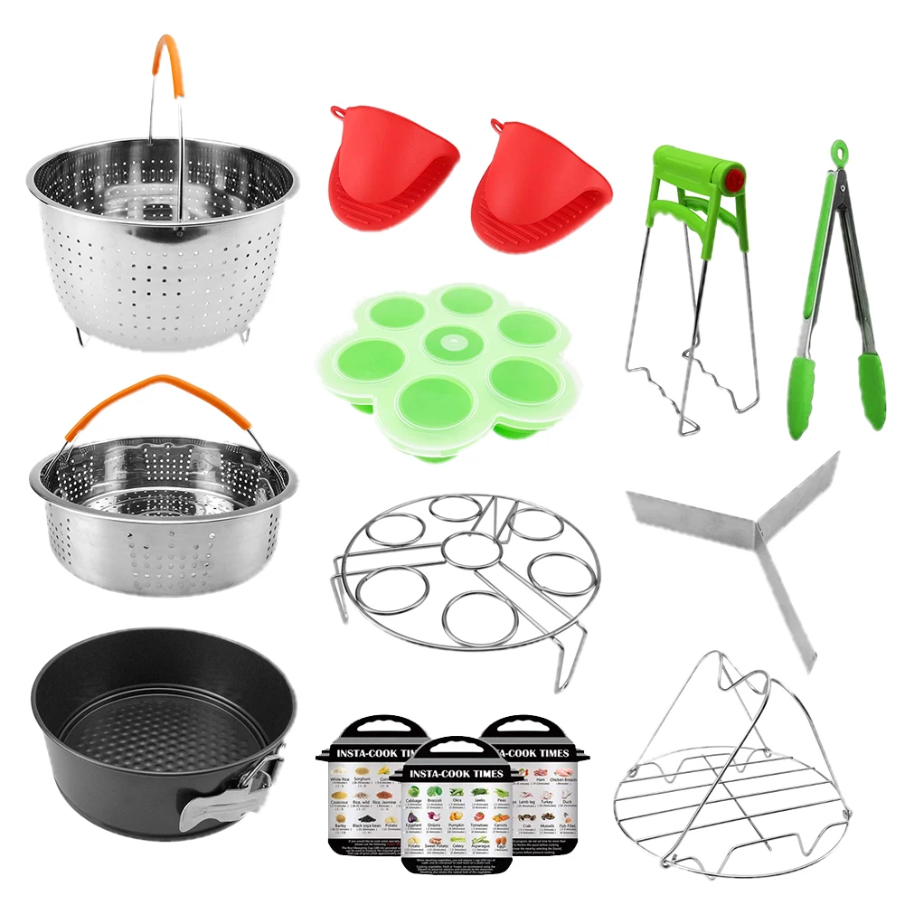 

14PCS Steamer Basket Pressure Cooker Accessories Set Multipurpose Mold Home Non Stick Stainless Steel Eggs Rack Oven Mitts