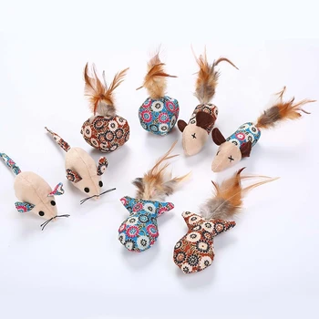 

16 Pcs Cute Cartoon Plush Stuffed Feather Mouse Shape Cat Chew Molar Toy Catnip 91AD
