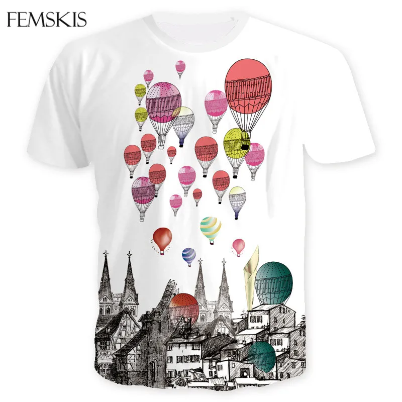 

FEMSKIS 2020 Summer Women Men's Print 3D T-shirts Balloon Harajuku Novelty Streetwear Hip Hop Sport Wear Short Sleeves Shirt