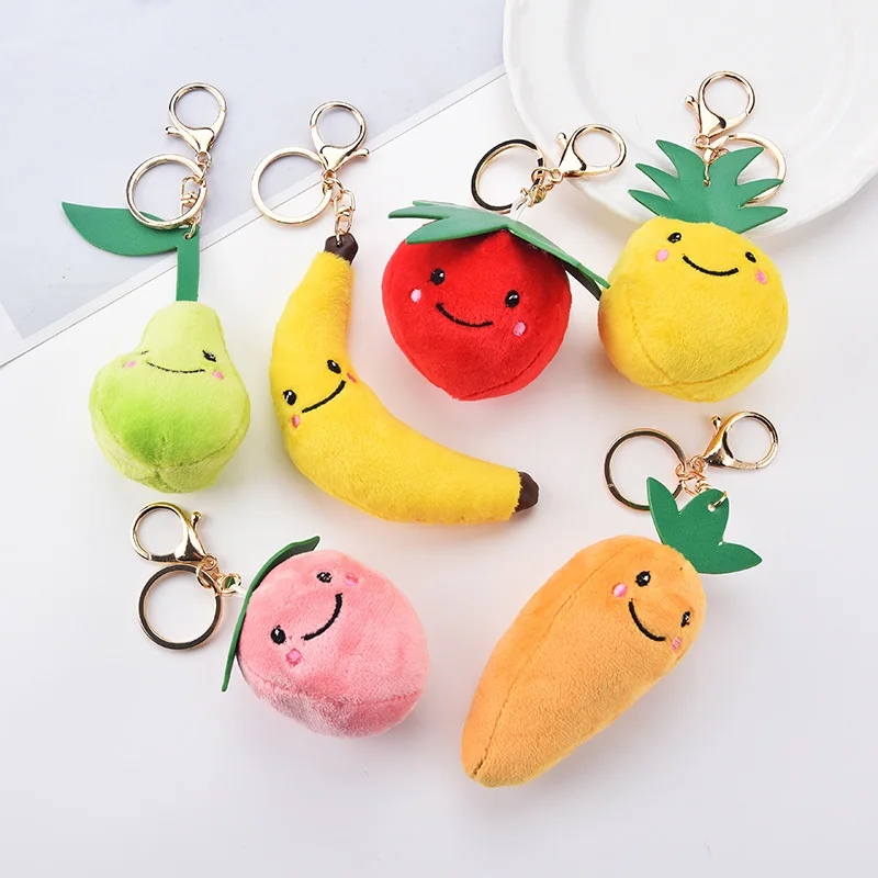 

Big Summer Fruit Key Chain Strawberry Peach Pear Pineapple Keyring Food Key Holder Fresh Fruit Keychain Plush Toy Couple Jewelry