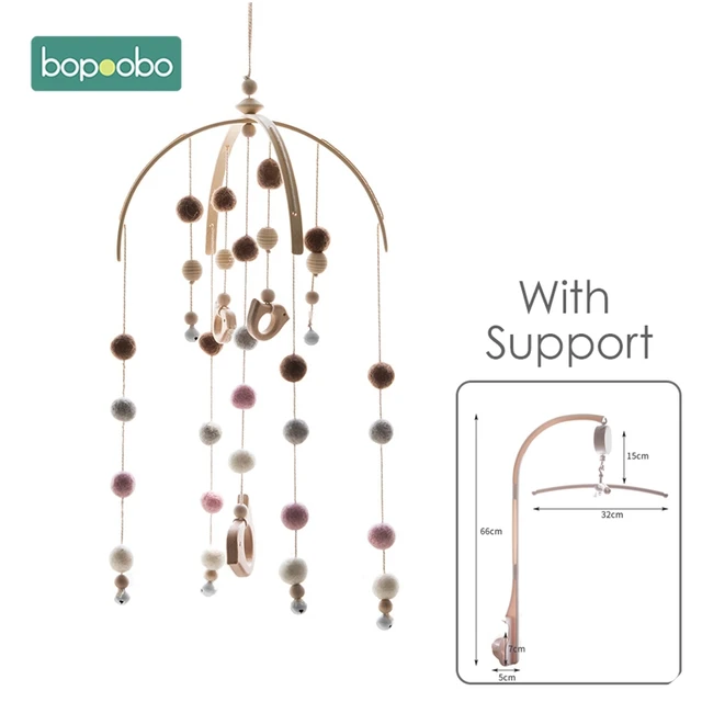 Bopoobo 1set Silicone Beads Baby Mobile Beech Wood Bird Rattles Wool Balls Kid Room Bed Hanging Decor Nursing Children Products Set 3