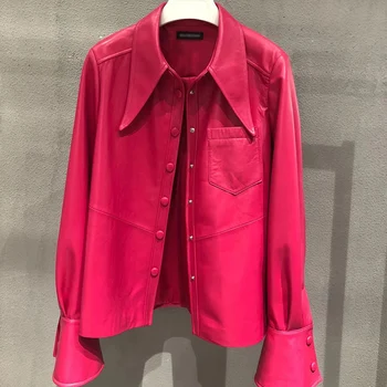 

Genuine Leather Shirts Jackets Womens Loose Overcoat 2020 autumn real sheepskin Jacket Coats Office Ladies Outerwear WY20019