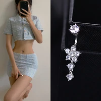 Hypoallergenic 925 Sterling Silver Plum Blossom Flower Navel Piercing Belly Button Rings Romantic Zircon Body Jewelry Women Gift 1