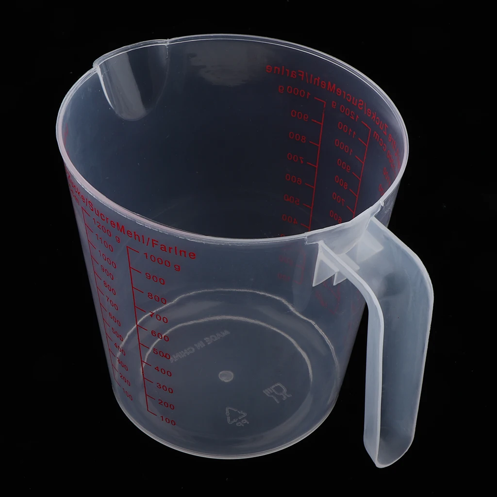 Transparent Plastic Measuring Cup for Home Kitchen Lab, Easy to Read, 40oz 1200ml