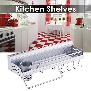 

Kitchen Shelf Organizer Wall Mounted Seasoning Storage Rack Multifunctional Non-drilling Holder For Home Supplies
