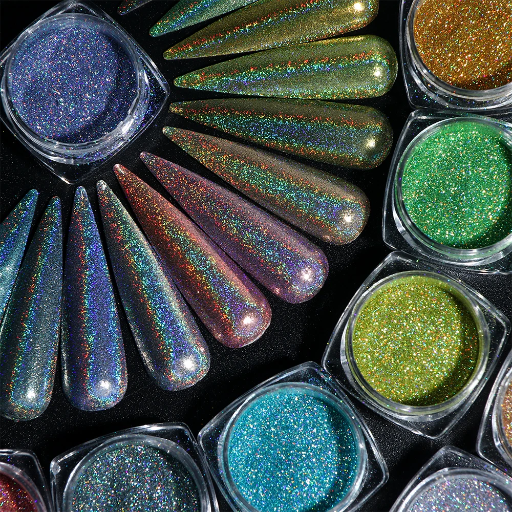 Holographic Laser Glitter Powder Nail Pigment Powder Gradient Mirror Effect Nail Art Chrome Sequins Shining Polish Dust