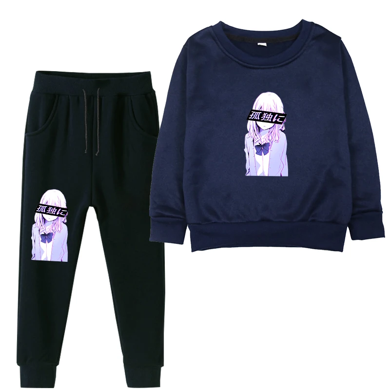 Kawaii/детские толстовки с эстетической наклейкой в японском стиле; пуловер с капюшоном и леггинсами для мальчиков и девочек; Комплект унисекс из 2 предметов - Цвет: JAPANESE ANIME 9
