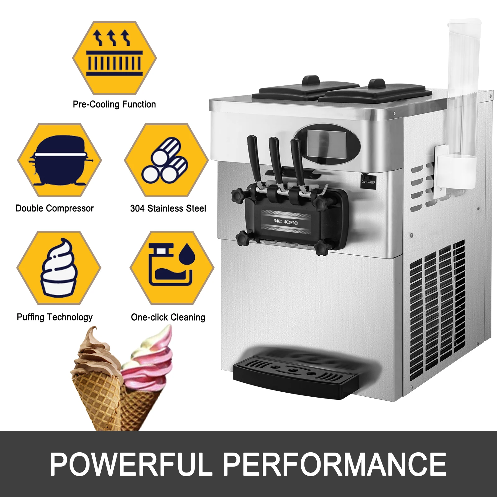 VEVOR Automatic Ice Cream Maker with Built-in Compressor, 2 Quart