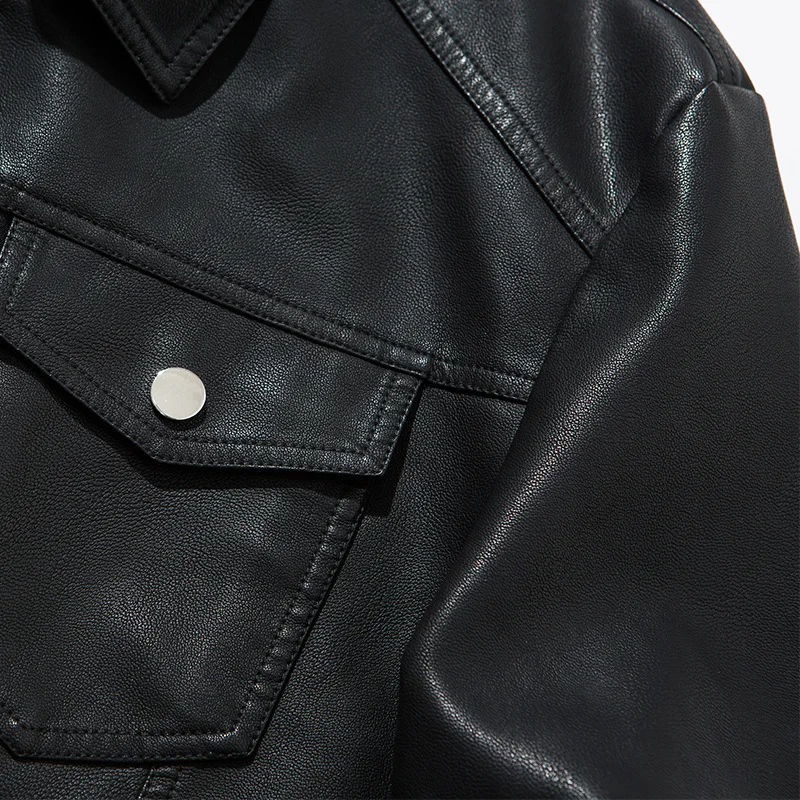 New Style AliExpress Spring And Autumn Coat Multi-pockets PU Leather Jacket Loose-Fit Trend Large Size MEN'S Leather Coat