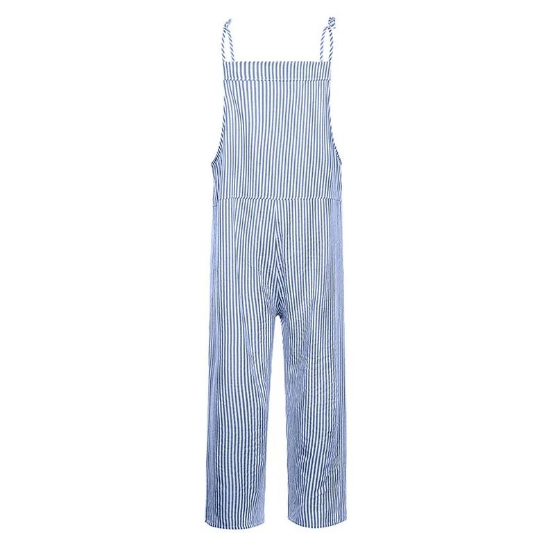 Summer Jumpsuit Womens Casual Baggy Striped Wide Leg Overalls Dungarees Jumpsuit Women Street Daily Cotton Linen Jumpsuit S-XL
