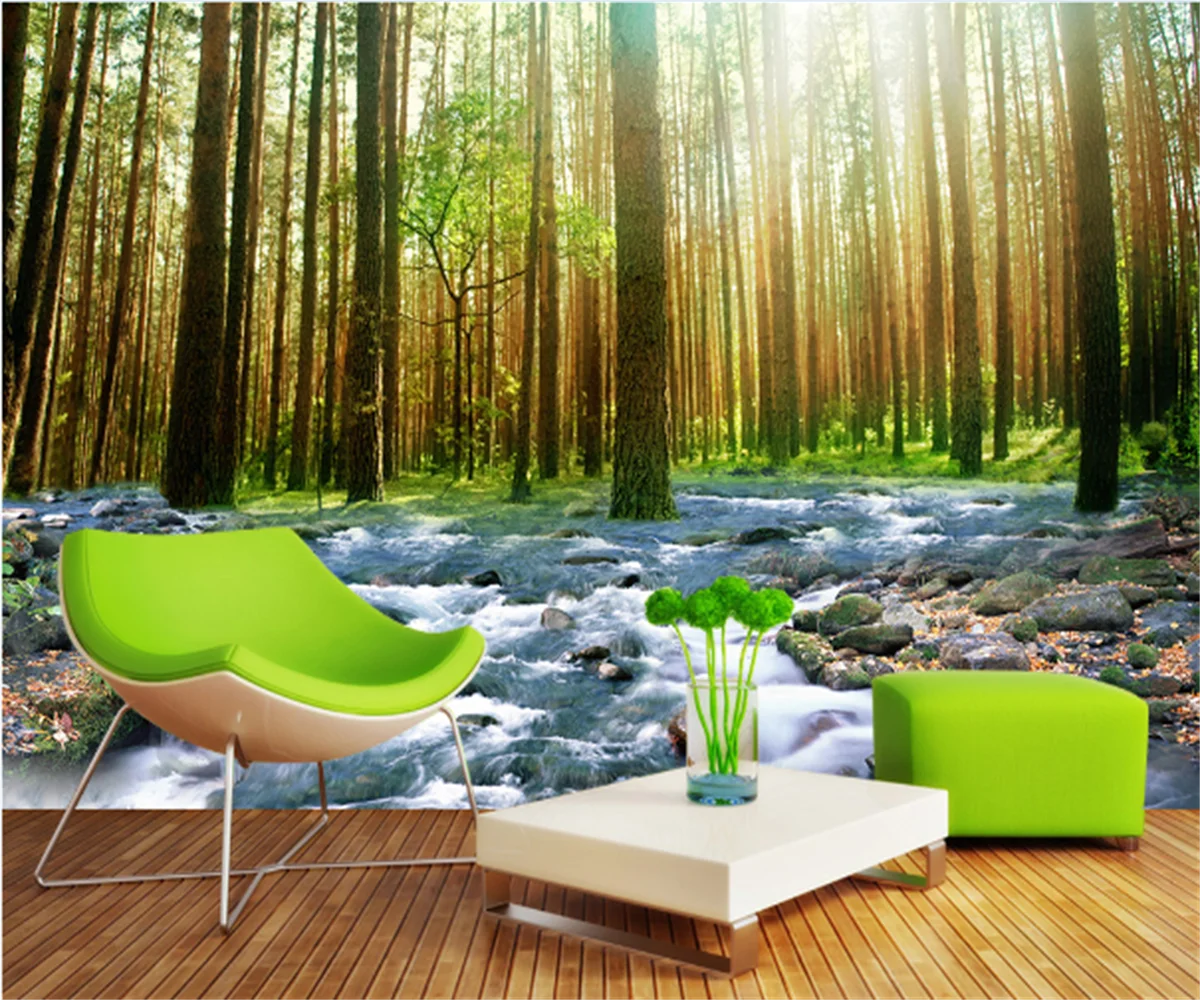 

Professional custom 3D beautiful fresh landscape waterfall TV sofa background wall painting mural home photo wallpaper