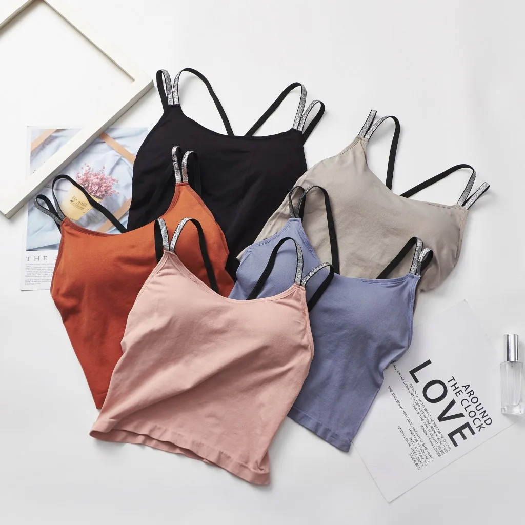 

Suspended Vest Bra Slim One-piece Vest Underwear with Chest Cushion Undercoat Underdress Women Tank Top Girls Crop Tops