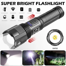 

USB Rechargeable XHP50 Flashlight Super Bright Handheld Flash Light with 5 Modes Power Indicator for Hiking Camping Outdoor Tool