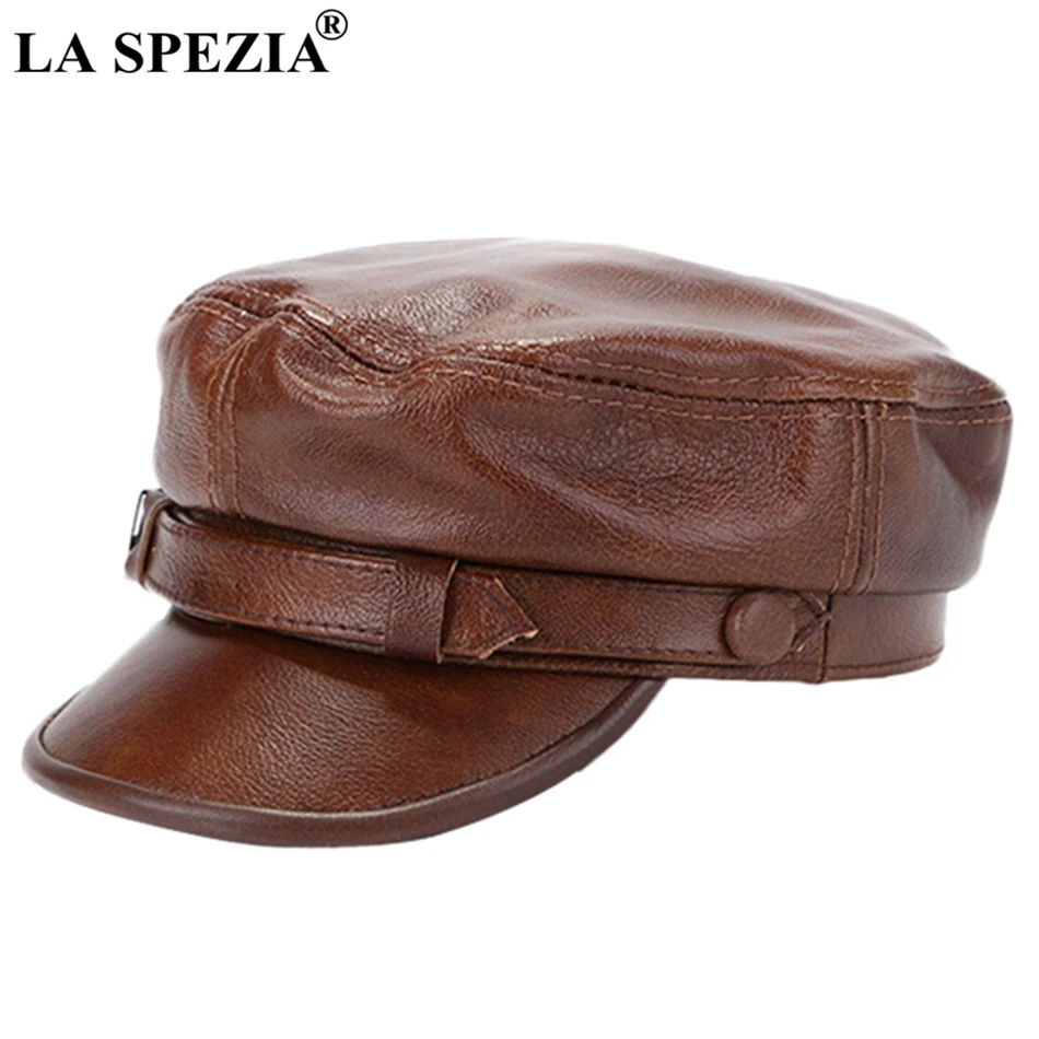 La Spezia Brown Military Captains Hat Men Genuine Cow Leather Newsboy Cap  Flat Women Autumn Winter Luxury Designer Sailor Caps - Military Hats -  AliExpress