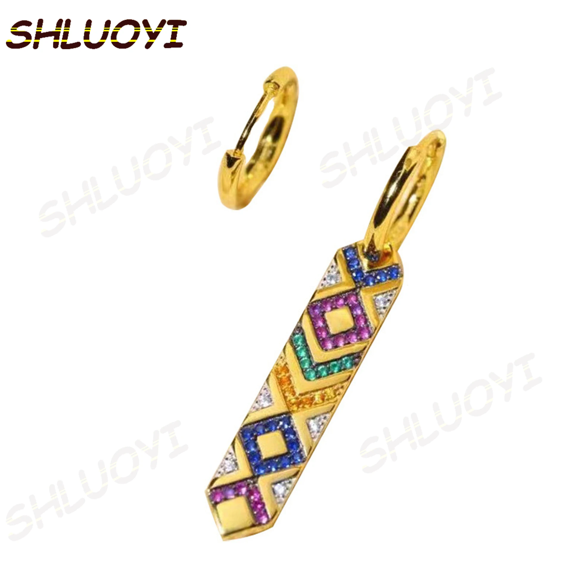

Fashion Charm Sterling Silver Copy 1:1 Copy,Asymmetric Multicolor Dropping Earring And Its Hoop Women Luxury Jewelry Gift