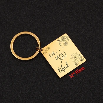 

Inspirational Keychain Hand Stamped Square Jewelry Be You Tiful Stick Figure Flowers Keyfobs For Graduation Gift