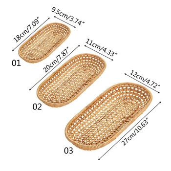 

Wicker Rattan Basket Hand Woven Bread Tray Tabletop Food Fruit Vegetable Serving R9JC