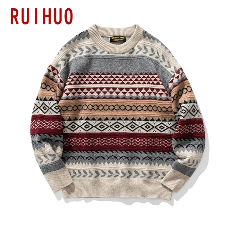 

Knitted Striped Vintage Sweater Men Clothes Pullover Men Sweater Casual Men's Sweater Knit M-2XL 2023 New Arrivals