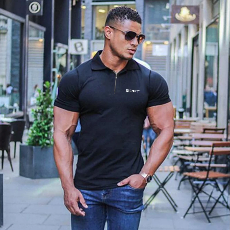 

Running Polo T Shirt Men Sports Short Sleeve T-shirt Cotton Gym Slim Fit Polo Shirt Men Compression Clothing Fitness Polos