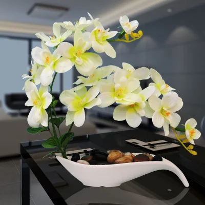 Butterfly Orchid Artificial Flowers Set Fake Flower Ceramic Vase Ornament Phalaenopsis Figurine Home Furnishing Decoration Craft - Цвет: 18