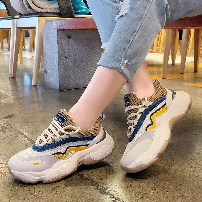 

W- spring and autumn students increase thick bottom lace fashion breathable casual outdoor color matching round head women's sho