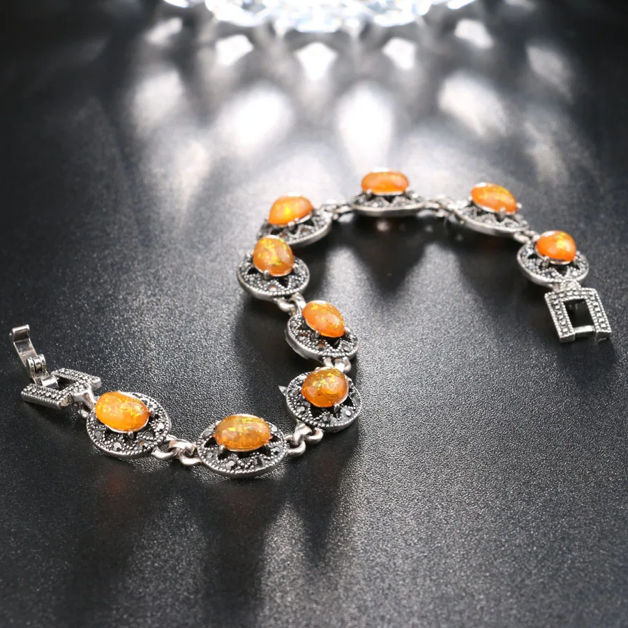 Opal Bracelet Blue Opal Bracelet Vintage Jewelry Tibetan Silver Crystal Bracelets For Women Christmas Party Gift
