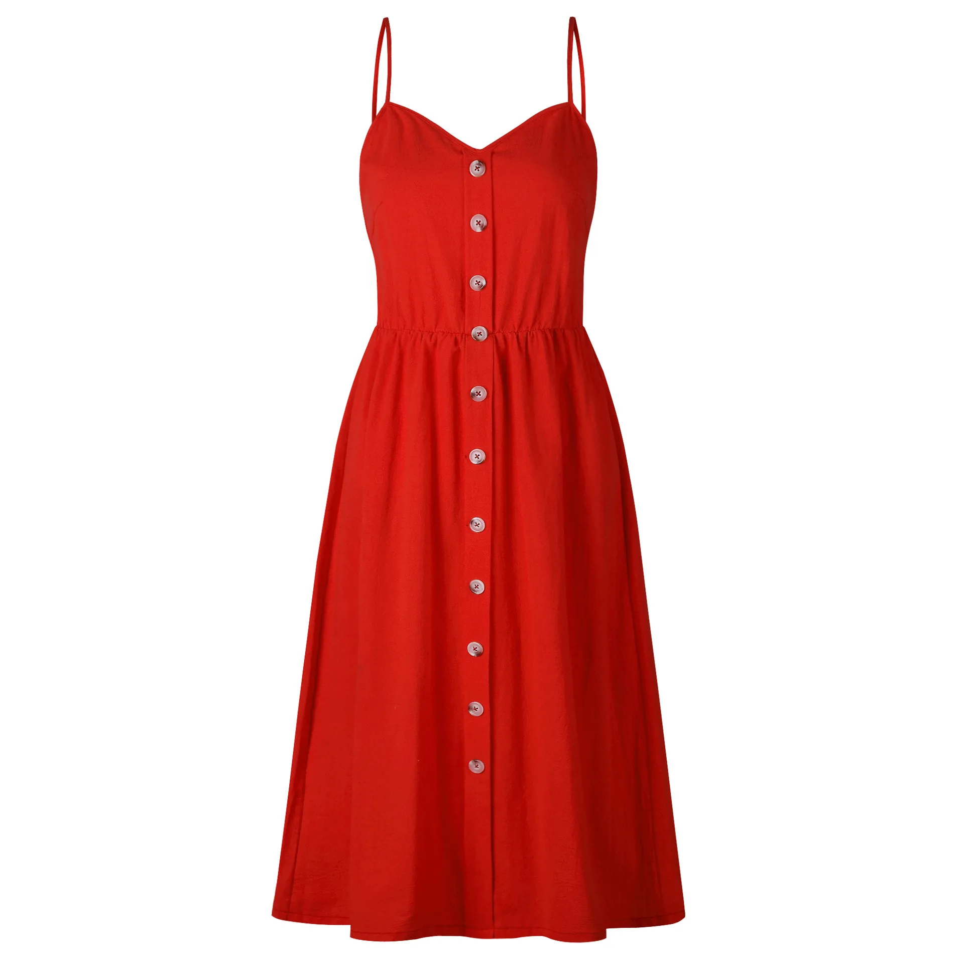 Lossky/повседневное элегантное платье миди на бретелях, сексуальное женское летнее платье без рукавов с карманами на пуговицах, женское пляжное платье размера плюс, Vestidos - Цвет: 0861 red
