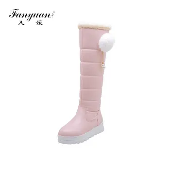 

fanyuan New 32-42 Elegant Decorating Platform Boots Warm Knee High Snow Boots Women 2019 Winter Wedges Fur Shoes Woman