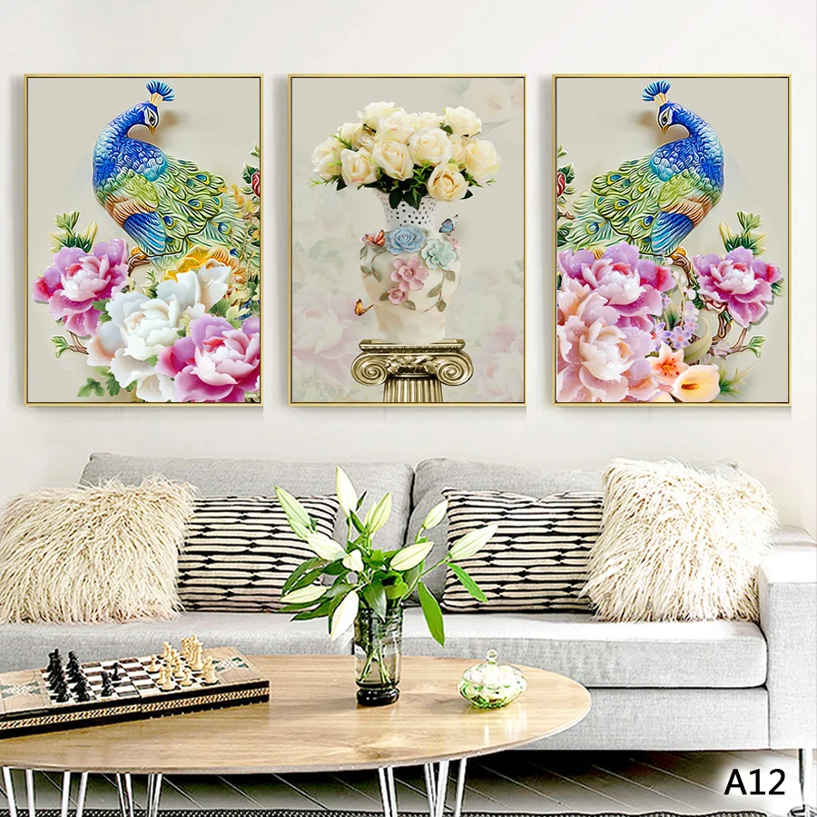 

Modern Abstract Oil Painting Print on Canvas 3pcs Animal and Flower Canvas Printing Wall Art Picture Painting for Home Decor