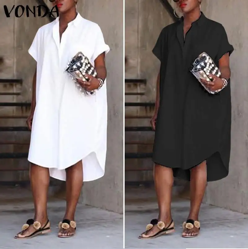 

Elegant Blouse 2020 VONDA Casual Loose Turn-down Collar Long Tops Beacch Cardigans Summer Ladies Solid Party Shirts Plus Size