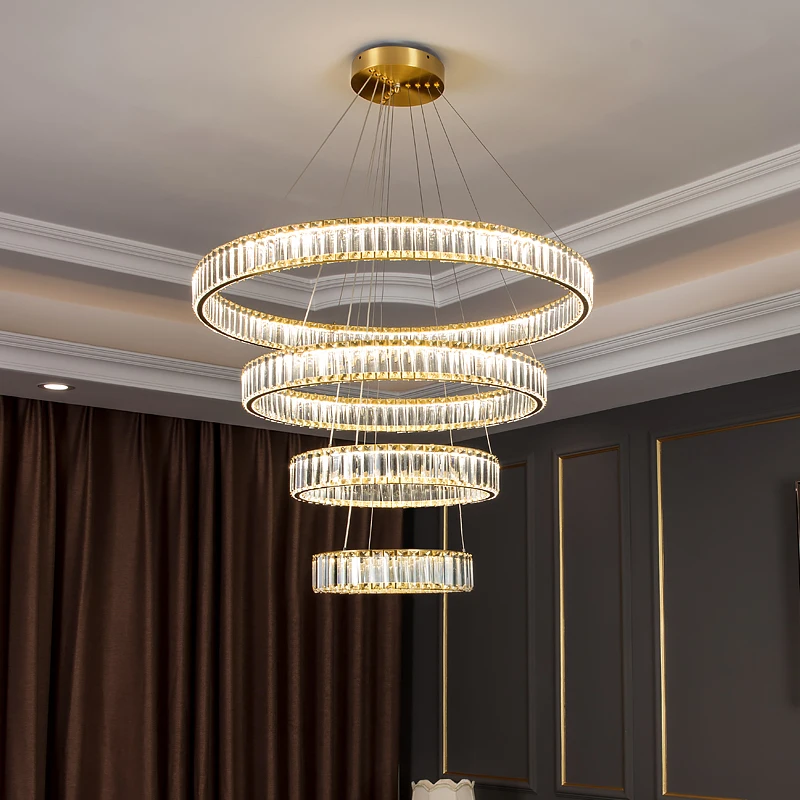 FSS Modern Crystal Round Chandelier Lighting LUSTER Staircase LUSTR Chandelier In The Bedroom Indoor AC110V 220V Light Fixtures