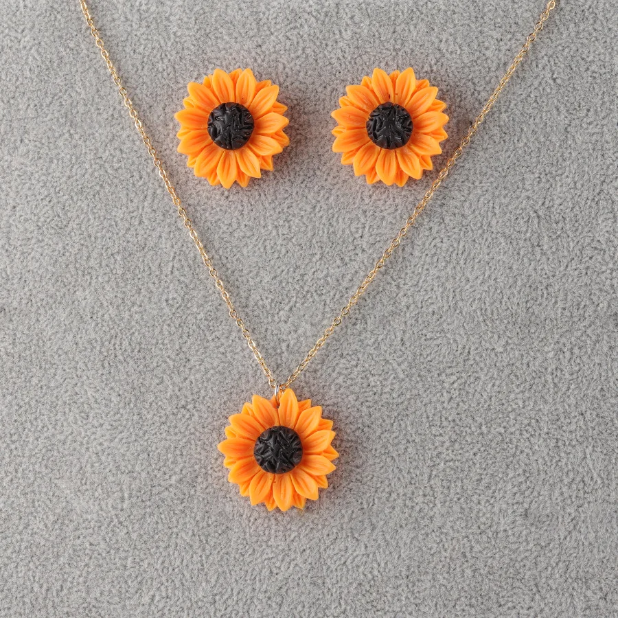 Sunflower Ear Stud Necklace Set Sunflower Necklace Ear Stud