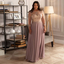 Plus Size Purple Formal Prom Dress With Long Sleeves Corset Chiffon Evening Party Gown For Woman Floor Length A Line Vestidos