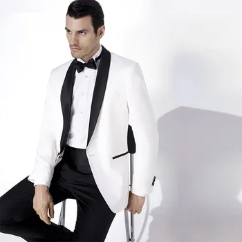 

New Arrivals One Button White Groom Tuxedos Shawl Lapel Groomsmen Men's Wedding Dresses Prom Suits (Jacket+Pants+Girdle)