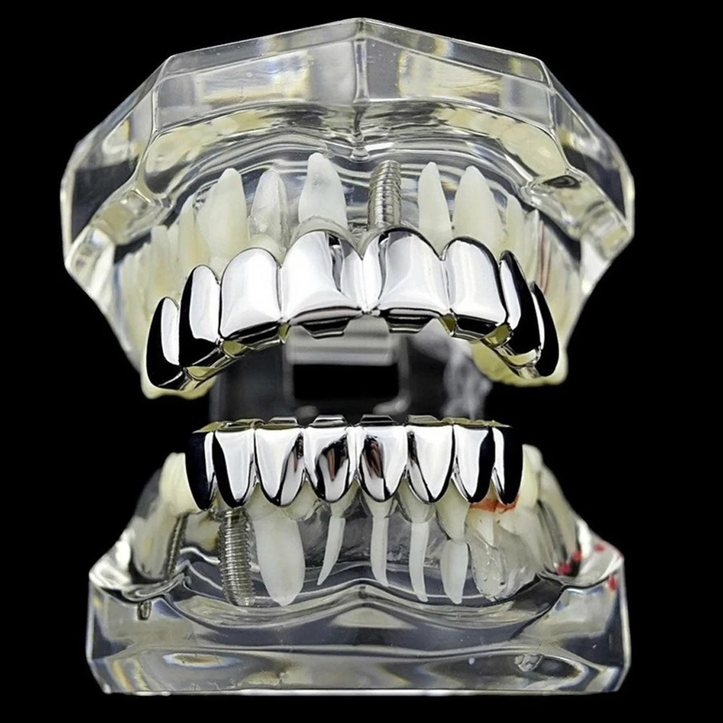 18K Gold Plated Mouth Grill for Mouth Top Bottom Hip Hop Teeth Grills Teeth Mouth with Molding Bars for Cosplay Party Tooth 
