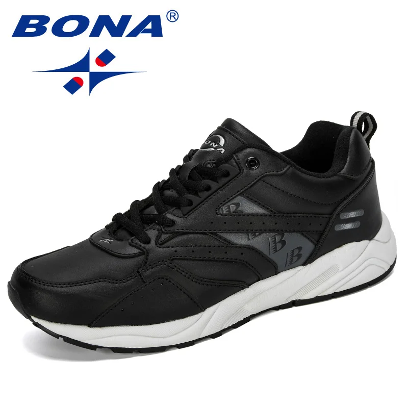 BONA New Designers Cow Split Running Shoes Men Outdoor Sneakers Shoes High Quality Breathable Shoes Jogging Tennis Shoes - Цвет: Black silver gray