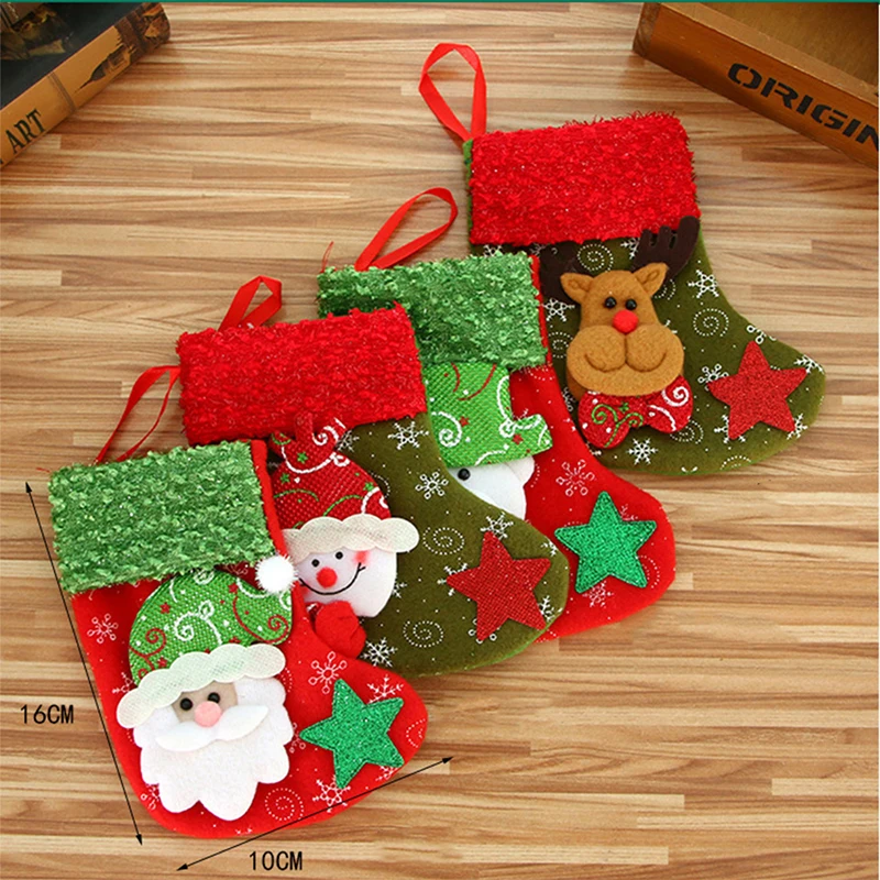 Santa Claus Sock Gift Christmas Stockings Hanging Ornaments Gift Holders Kids Candy Bag Xmas Christmas Tree Decorations