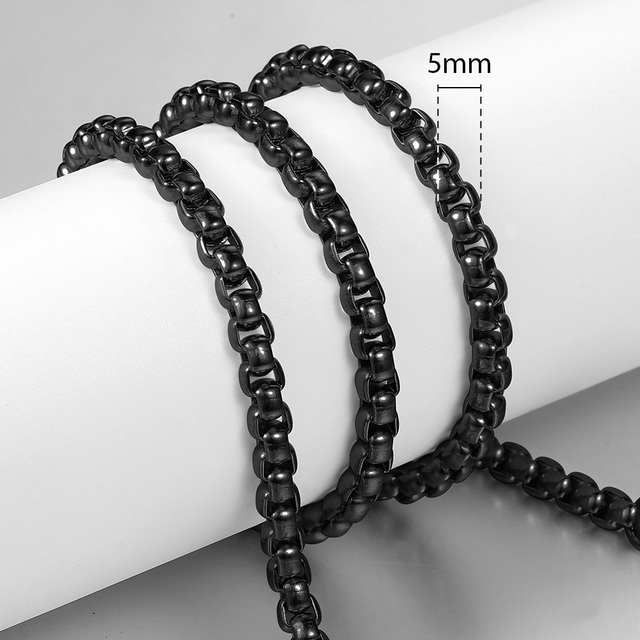 3mm 5mm Black Round Box Link Chain Necklace For Men Boy Stainless Steel Chain Necklace Wholesale Dropshipping Jewelry KNM118