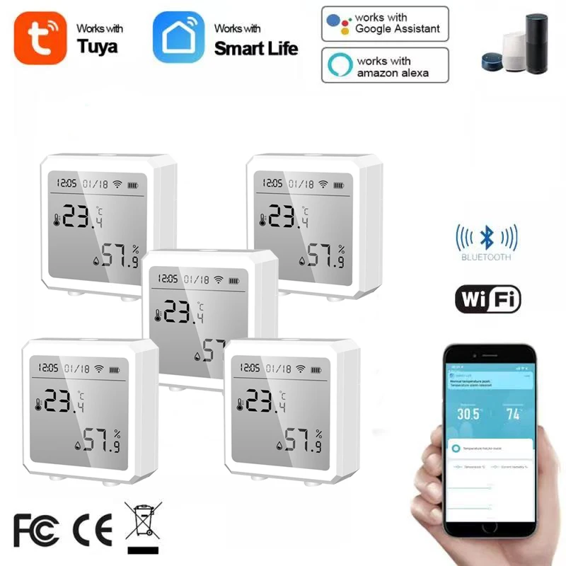Умный датчик температуры и влажности Tuya с Wi-Fi + Bluetooth можно подключить к точкам