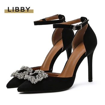 

2020 Newest Women's Pumps Summer Metal Button Pointed Toe Women Low High Heels Shoes Office Ladies Work Single Shoes Black