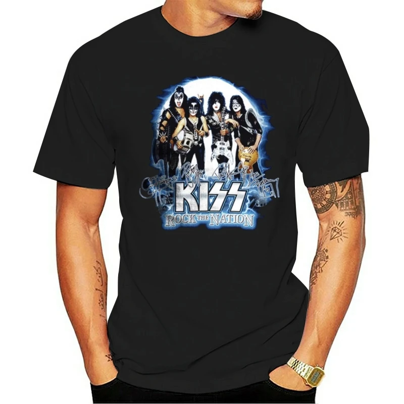 Новая мужская футболка Kiss Band Rock The Nation And Roll винтажная Мужская хлопковая с