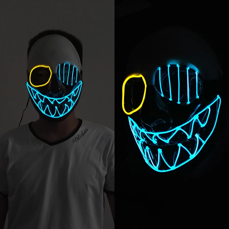 New Design EL Neon Mask LED Flashing with 3V Steady on Controller For Halloween Party Decoration Horror Props | Дом и сад