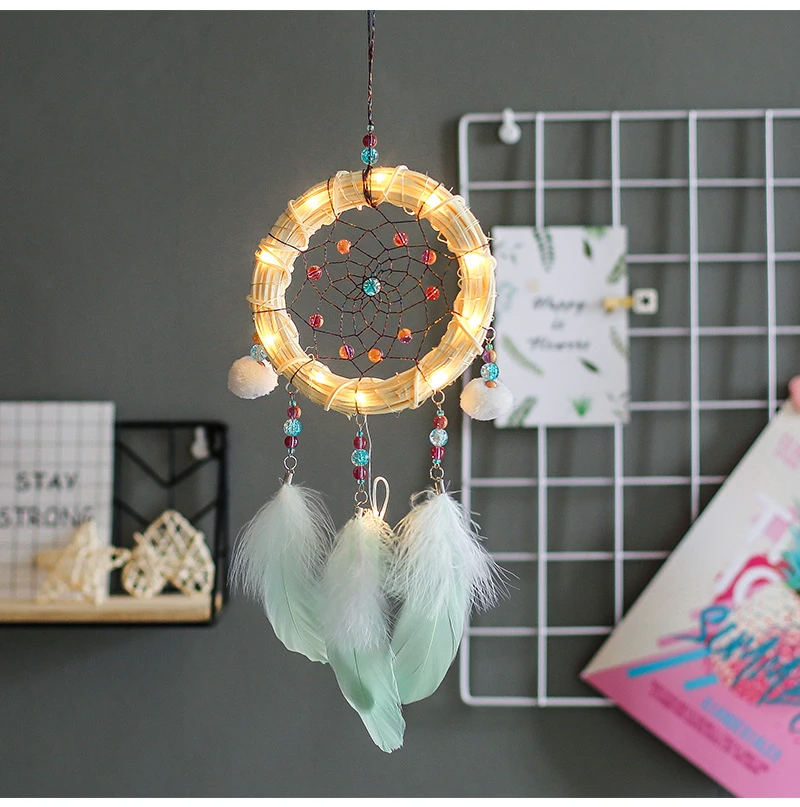 

Wall Dreamcatcher Led Handmade Feather Dream Catcher Braided Wind Chimes Art For Dreamcatcher Hanging Car Home Decoration